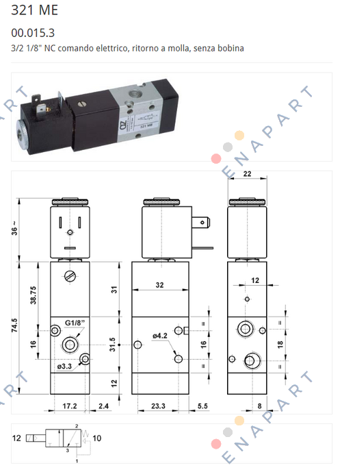 00.015.3 Type 321 ME, 1/8" електромагнітний клапан